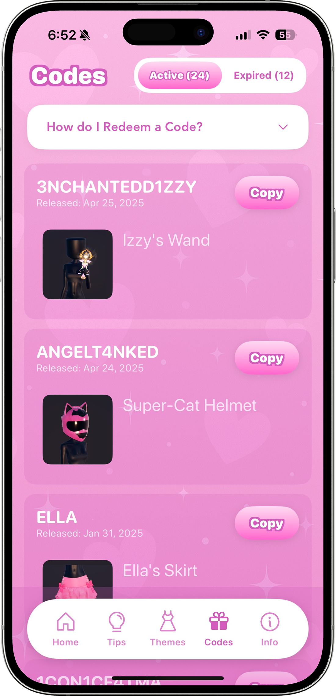 Stay on top of active and expired codes. Copy in one tap and
redeem in-game.