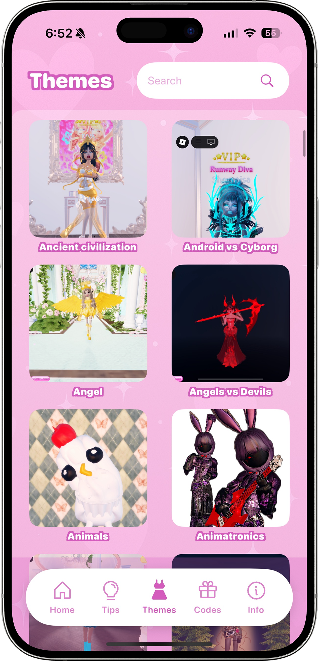 Search and browse 500+ themes with clear descriptions and inspo
images, so you always know what judges might expect.